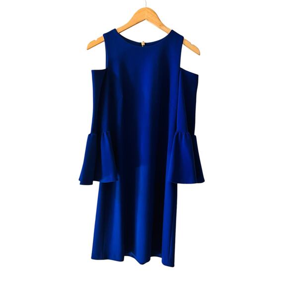 Eliza J Cold Shoulder Bell Sleeve Sheath Dress Size 4 Cobalt Blue - Picture 2 of 8
